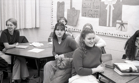 Elementary Education students practice in the classroom. December 1999.