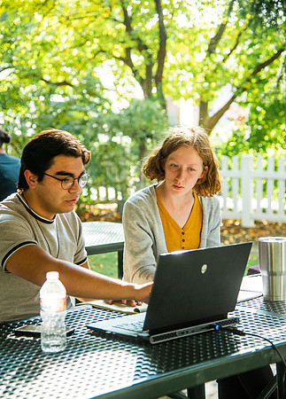Students studying in the Ricks gardens.