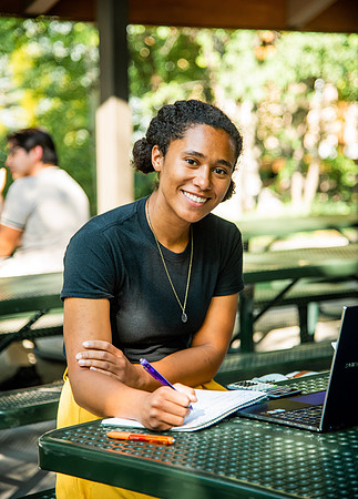 Students studying in the Ricks gardens.