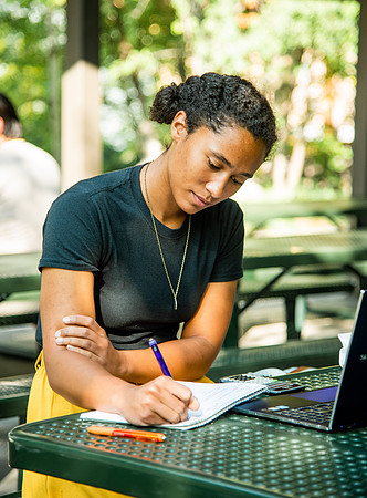 Students studying in the Ricks gardens.