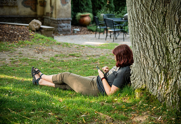 Students in the Ricks gardens.