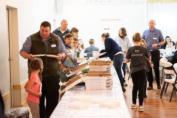Alumni in the Cache Valley area gather at Eagles Landing Event Center, in Smithfield, Utah and get the chance to listen to and meet President Meredith.