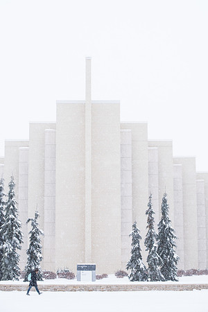 Students make their way through the snow to get to class. December 2018