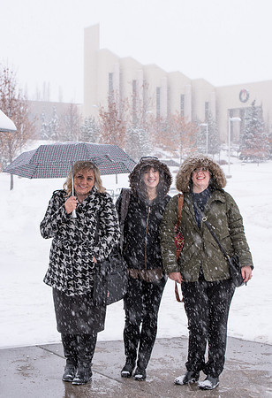 Scenes and students on campus on a snowy morning.