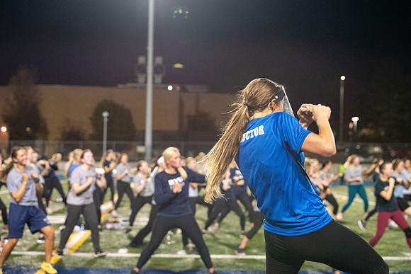 Students participated in the activities Fitness Kick Off in the stadium.