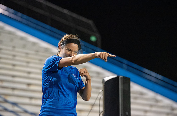 Students participated in the activities Fitness Kick Off in the stadium.