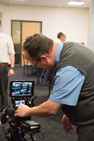 Behind the scenes pictures of AV Production team filmed President Eyring devotional promo video.