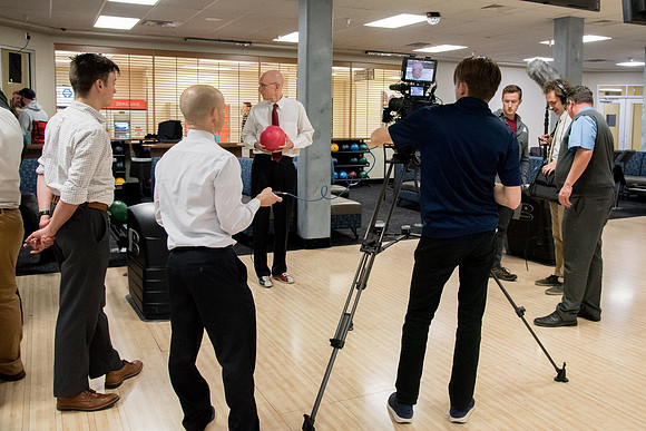 Behind the scenes pictures of AV Production team filmed President Eyring devotional promo video.
