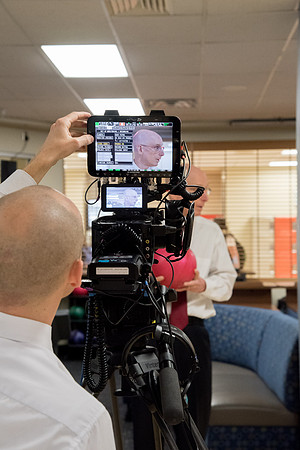 Behind the scenes pictures of AV Production team filmed President Eyring devotional promo video.
