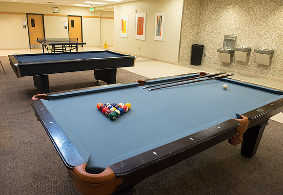 Pool Tables, Ping Pong, Foosball and Air Hockey are available for play in the Manwaring Center.