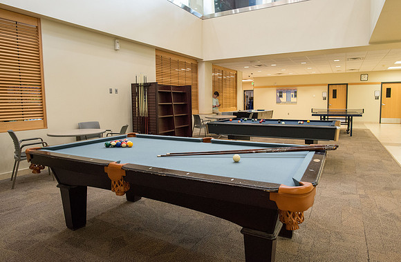 Pool Tables, Ping Pong, Foosball and Air Hockey are available for play in the Manwaring Center.