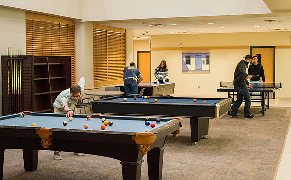 Pool Tables, Ping Pong, Foosball and Air Hockey are available for play in the Manwaring Center.