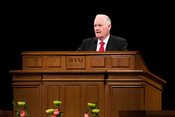 President Kim B. Clark speaks to BYU-Idaho students at first devotional of the new school year.