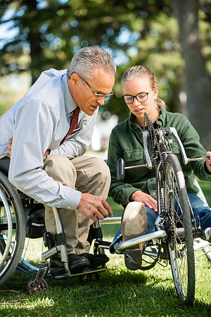 A BYUI therapeutic recreation class rides adaptive bicycles in Porter park during the fall 2021 semester.