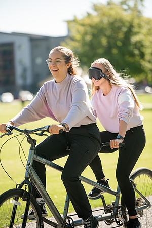 A BYUI therapeutic recreation class rides adaptive bicycles in Porter park during the fall 2021 semester.