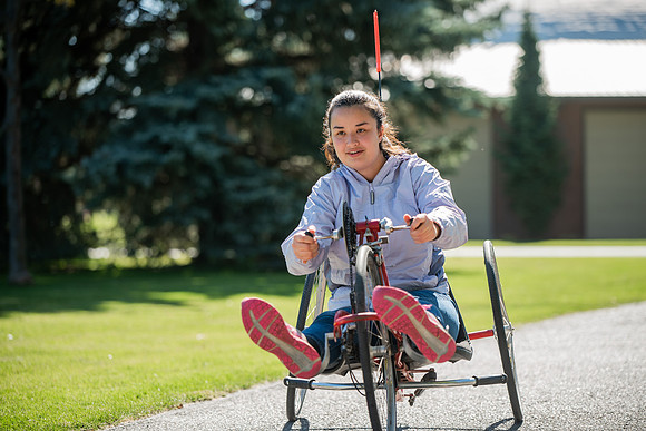 A BYUI therapeutic recreation class rides adaptive bicycles in Porter park during the fall 2021 semester.