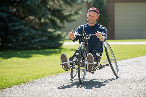 A BYUI therapeutic recreation class rides adaptive bicycles in Porter park during the fall 2021 semester.