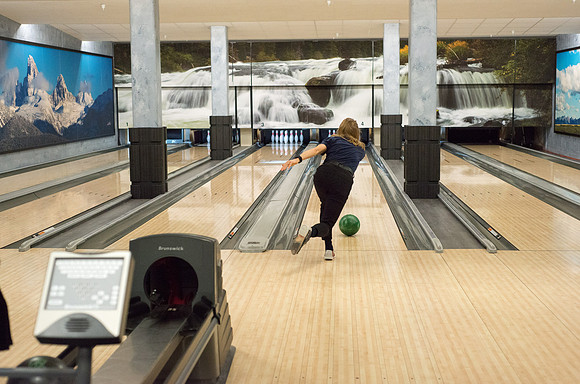 President and Sister Eyring have fun making a video in the bowling alley in preparation for their devotional Winter semester.