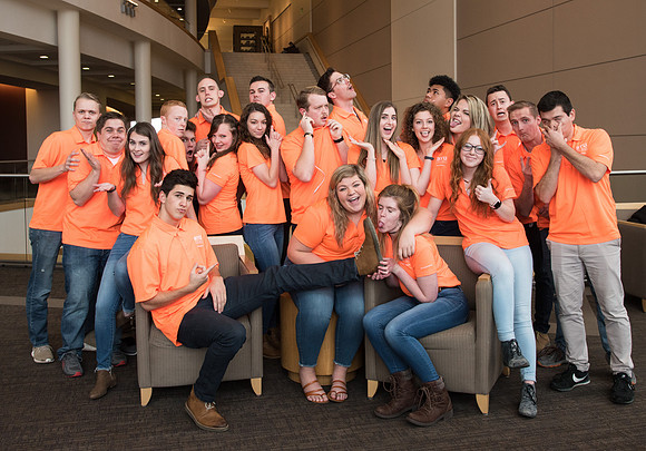 Winter semester Student Support groups gather for photos in the I-Center.