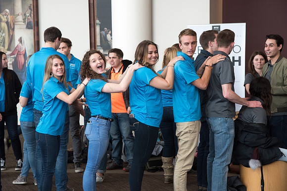 Winter semester Student Support groups gather for photos in the I-Center.