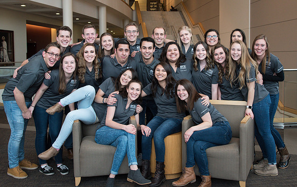 Winter semester Student Support groups gather for photos in the I-Center.