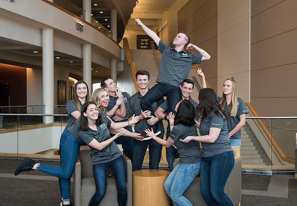 Winter semester Student Support groups gather for photos in the I-Center.