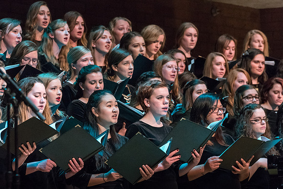 The Brigham Young University-Idaho choirs and ensembles perform in a concert together.