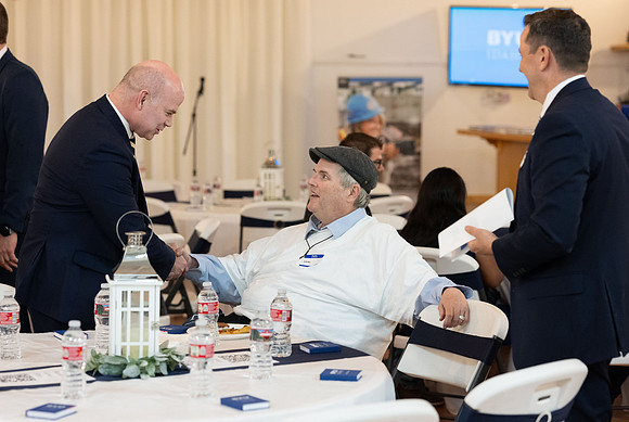 Alumni in the Cache Valley area gather at Eagles Landing Event Center, in Smithfield, Utah and get the chance to listen to and meet President Meredith.