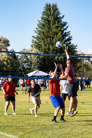 Students gather at the upper field for various 4th of July activities.