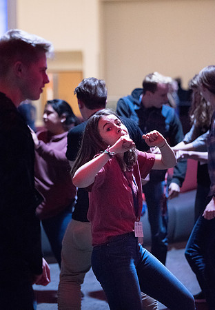 Students gather for the 1st Friday of the semester to play games, eat, dance, and have fun. January 2019