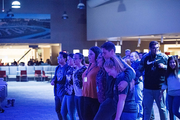 Students gather for the 1st Friday of the semester to play games, eat, dance, and have fun. January 2019