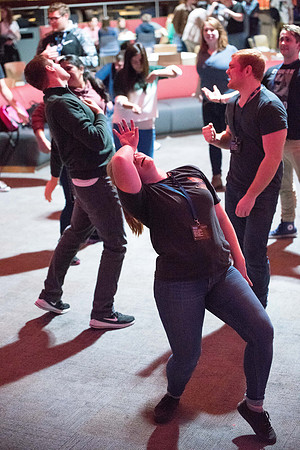 Students gather for the 1st Friday of the semester to play games, eat, dance, and have fun. January 2019