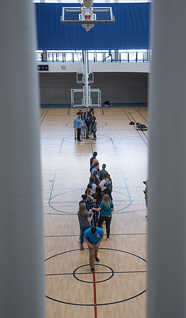 Members of Student Support play Tug-A-War on the I-Center Courts. January 2019