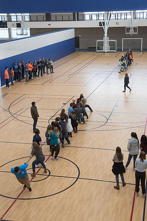 Members of Student Support play Tug-A-War on the I-Center Courts. January 2019