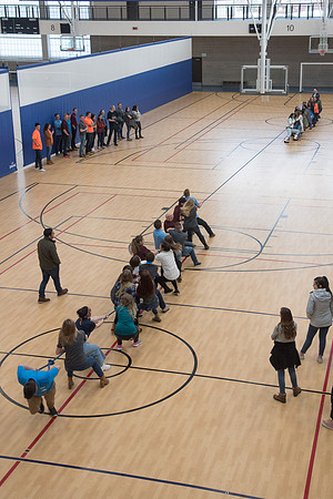 Members of Student Support play Tug-A-War on the I-Center Courts. January 2019