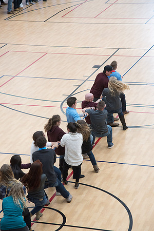 Members of Student Support play Tug-A-War on the I-Center Courts. January 2019