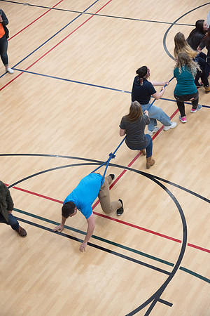 Members of Student Support play Tug-A-War on the I-Center Courts. January 2019