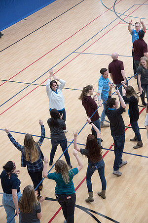 Members of Student Support play Tug-A-War on the I-Center Courts. January 2019
