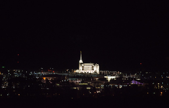 A light On a Hill over looking the city of Rexburg the temple can easily be seen from over 5 miles out of town in almost any direction. View from North Rexburg.