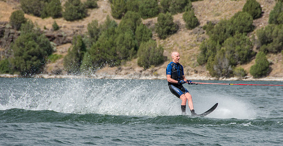 Waterskiing at Ririe Reservoir with BYU-Idaho's President Henry J Eyring. Video shoot for his Fall semester devotional promo video. - Aug 2019