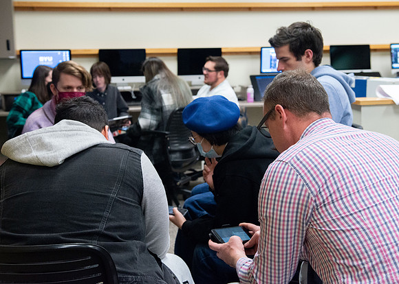 Joshua Abegglen teaching in the character animation class.
