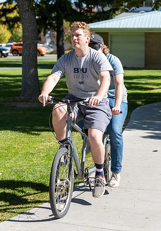 Students in Keith Barney's Adaptive Recreation class get the opportunity to ride hand pedal tricycles at Porter Park.