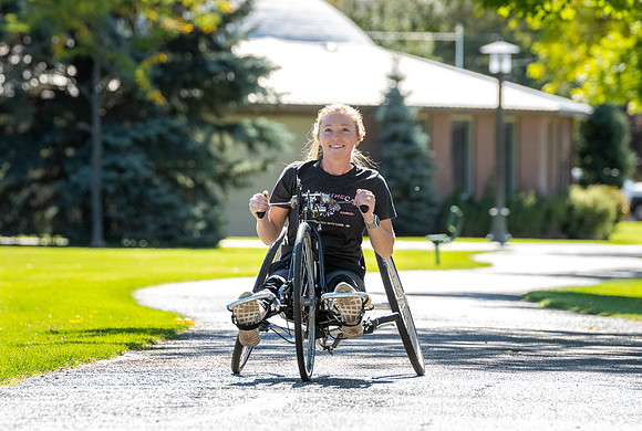 Students in Keith Barney's Adaptive Recreation class get the opportunity to ride hand pedal tricycles at Porter Park.