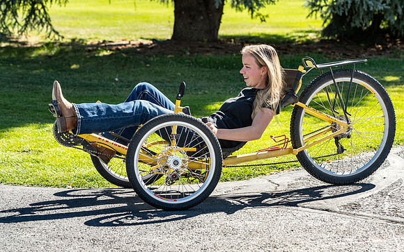 Students in Keith Barney's Adaptive Recreation class get the opportunity to ride hand pedal tricycles at Porter Park.