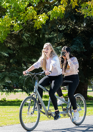 Students in Keith Barney's Adaptive Recreation class get the opportunity to ride hand pedal tricycles at Porter Park.