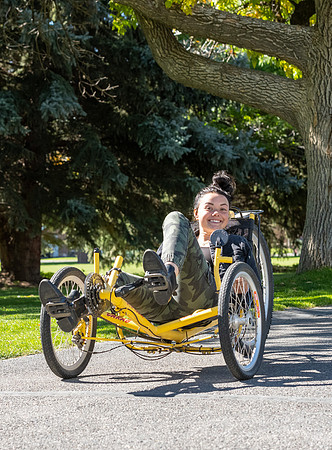 Students in Keith Barney's Adaptive Recreation class get the opportunity to ride hand pedal tricycles at Porter Park.