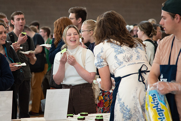 Devotional attendees enjoy a brownie after Devo for Spring Fest.