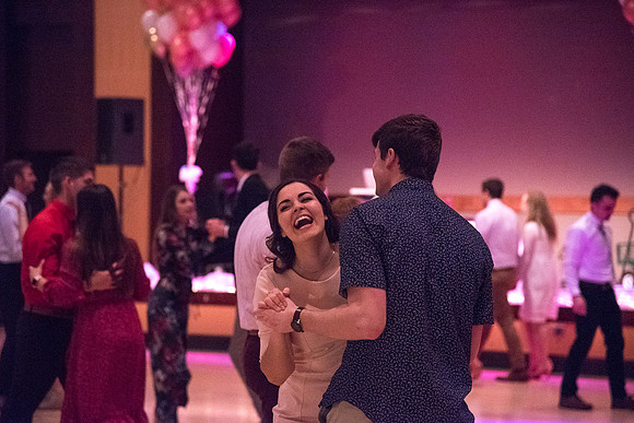 Dressed up and ready to dance, students gather with their dates and friends at the Valentine's Ball. Feb 2019