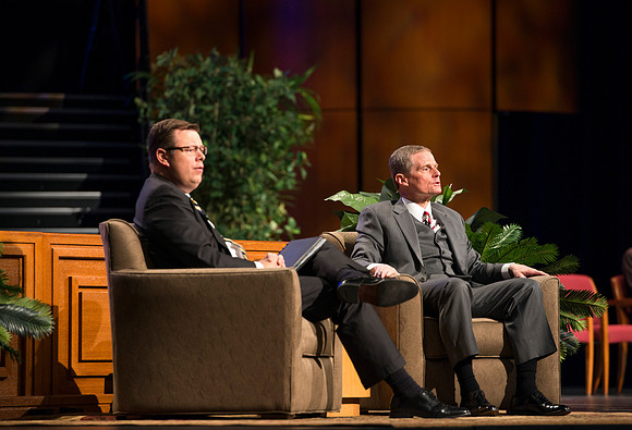 President Gilbert and Elder David A. Bednar Have a Q&A style meeting for the BYU-Idaho employees. Elder Bednar was the President during the transition of Ricks College to BYU-Idaho.