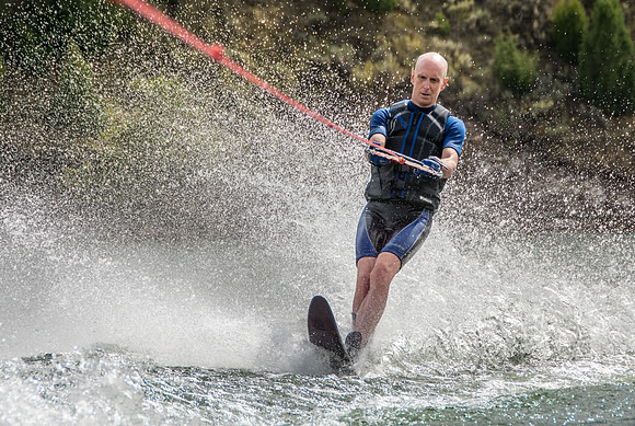 Waterskiing at Ririe Reservoir with BYU-Idaho's President Henry J Eyring. Video shoot for his Fall semester devotional promo video. - Aug 2019